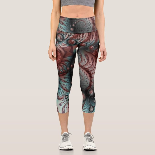 Abstraktes Vivio Fantasy Fraktal Art Brown Blue Capri Leggings (Vorderseite)