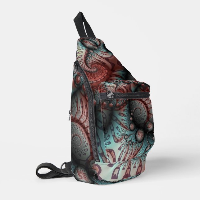 Abstraktes Vivio Fantasy Fraktal Art Brown Blue Crossbody Bag (Linke Seite)