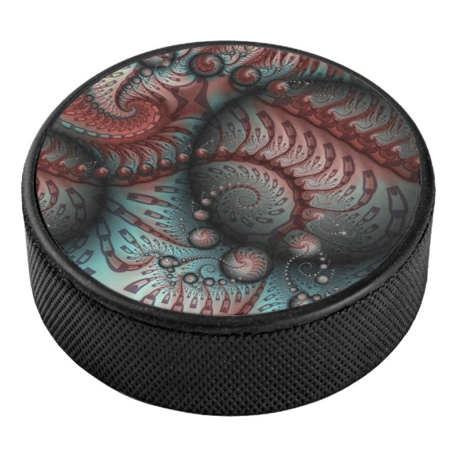 Abstraktes Vivio Fantasy Fraktal Art Brown Blue Eishockey Puck (3/4)