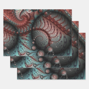 Abstraktes Vivio Fantasy Fraktal Art Brown Blue Geschenkpapier Set