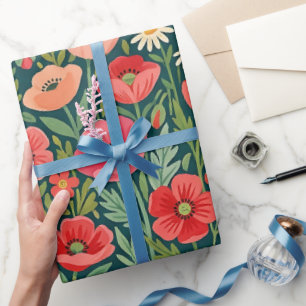Abstraktes Volkskunst Mohn Schmetterlinge Geschenk Geschenkpapier