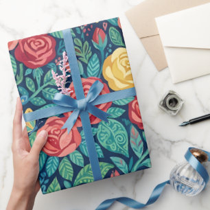 Abstraktes Volkskunst-Rosen-Schmetterlinge-Geschen Geschenkpapier