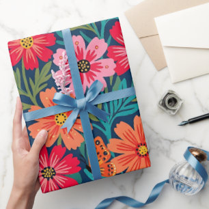 Abstraktes Volkstümliches Blumen Schmetterlinge Ge Geschenkpapier