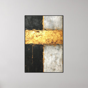Abstraktes Wandbild mit schwarzem, grauem und gold Leinwanddruck