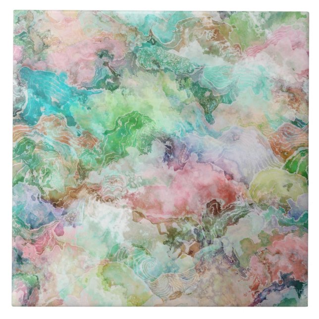 Abstraktes Wasserfarbe-Grunge-Muster Ozean Fliese (Vorderseite)