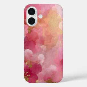 Abstraktes Wasserfarben-Pink und Gold iPhone 16 Hülle
