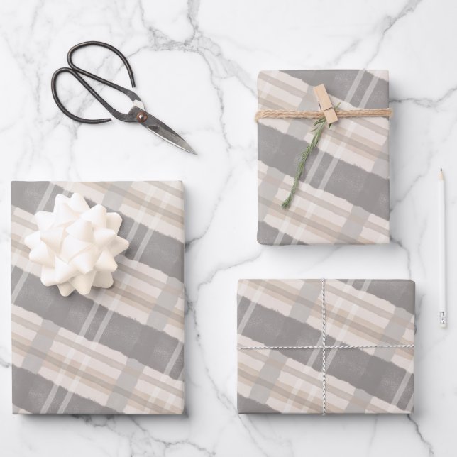 Abstraktes Wasserfarbenfroh, grau und beige Muster Geschenkpapier Set (Vorderseite)