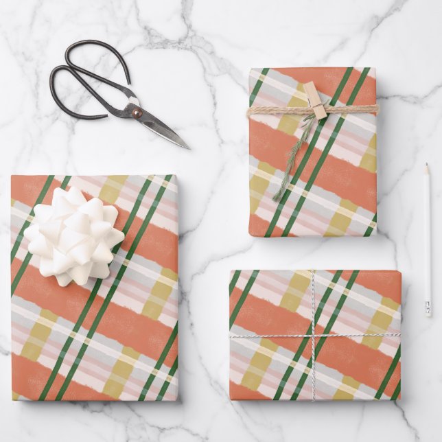 Abstraktes Wasserfarbenfrohe Orangen- und Grünmust Geschenkpapier Set (Vorderseite)