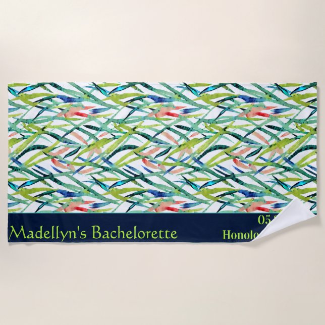 Abstraktes Wasserfarbenleaf Hochzeit Modernes Mono Strandtuch (Vorderseite)