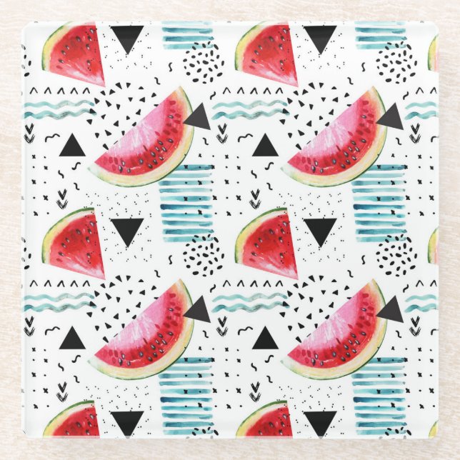 Abstraktes Wassermelone-Muster Glasuntersetzer (Vorderseite)