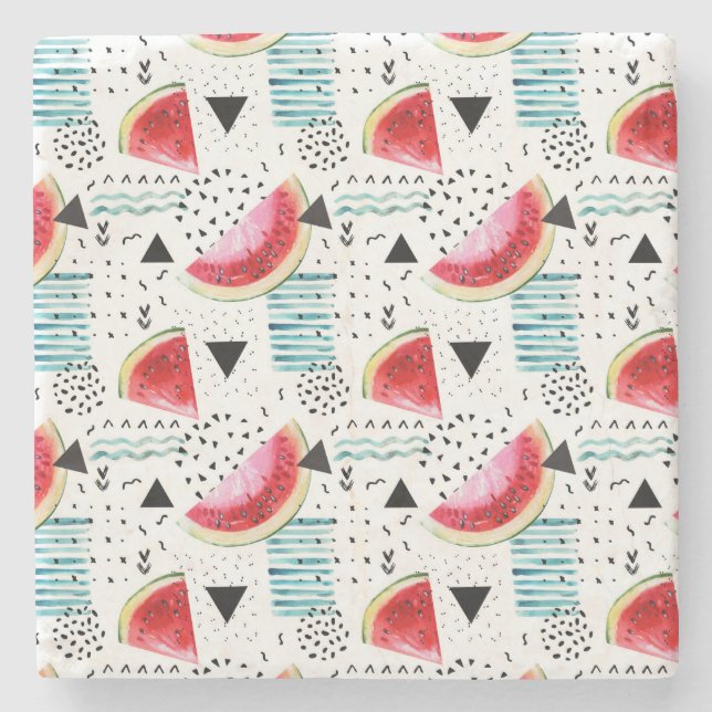 Abstraktes Wassermelone-Muster Steinuntersetzer (Vorderseite)