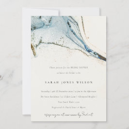 Abstraktes Watercolor Blue Gold Beachy Brautparty Einladung