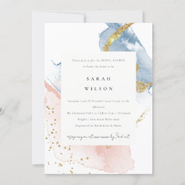Abstraktes Watercolor Gold Pink Blue Brautparty Einladung