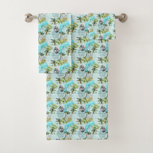 Abstraktes Watercolor-Palme-Muster Badhandtuch Set (Insitu)
