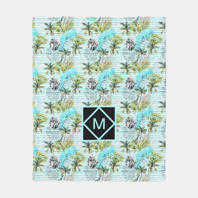 Abstraktes Watercolor-Palme-Muster Fleecedecke (Vorderseite)