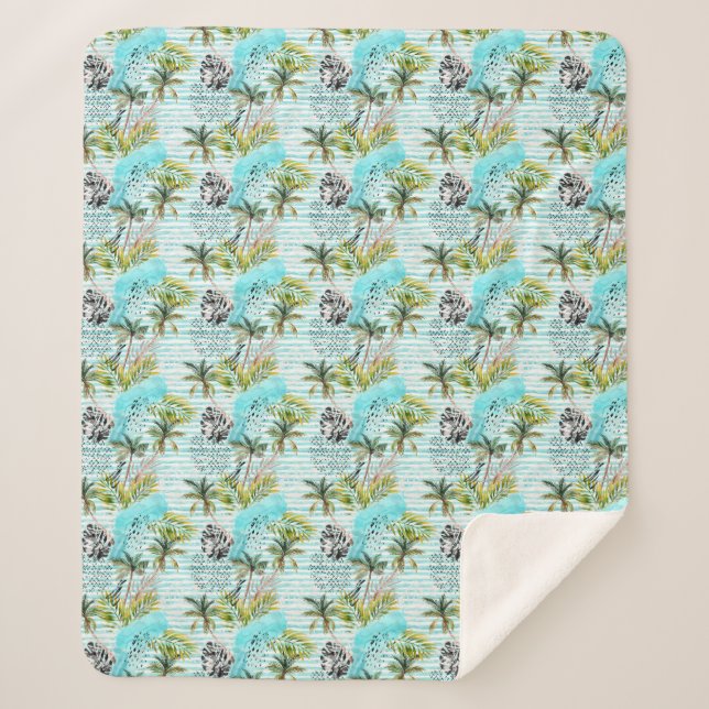 Abstraktes Watercolor-Palme-Muster Sherpadecke (Vorderseite)