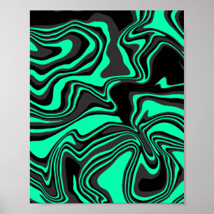 Abstraktes Wavy Green und Black Muster Poster