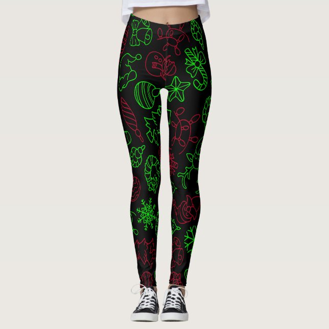Abstraktes Weihnachtsmuster Leggings (Vorderseite)
