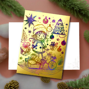 Abstraktes Weihnachtsthema Kindergoldfilm Folien Feiertagskarte