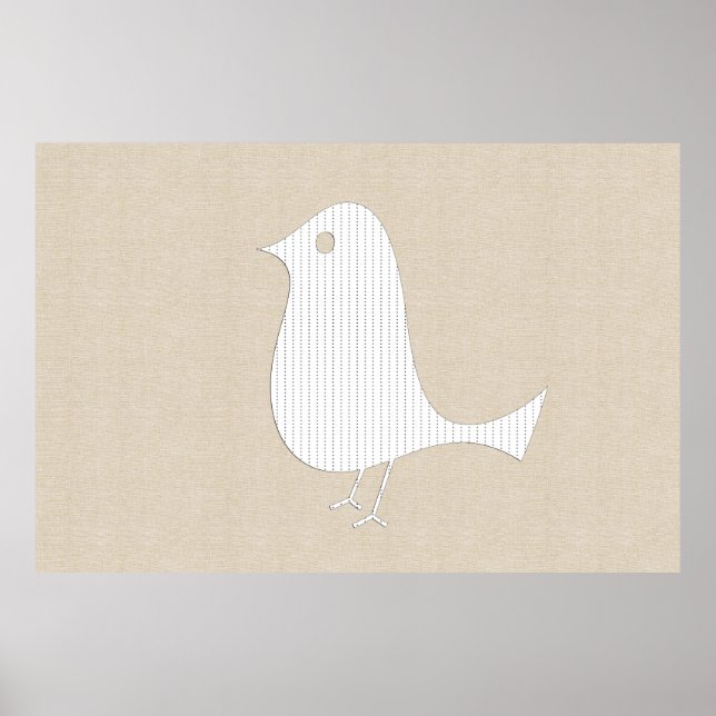 Abstraktes Weißbuch Bird Soft Linen Collage Poster (Vorne)