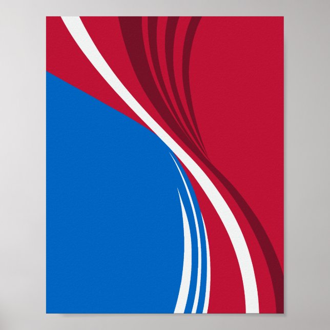 Abstraktes Wellendesign in Rot, Blau und Weiß Poster (Vorne)