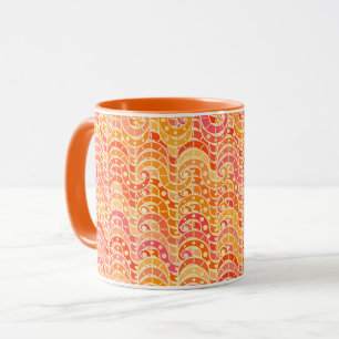 Abstraktes Wellenmuster - Orange, Korallen und Gol Tasse