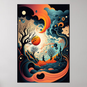 Abstraktes Wirbel-Poster Retro psychedelisch 2 Poster