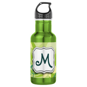 Abstraktes, wirbelfarbenes Kalkgrün mit Monogramm Trinkflasche