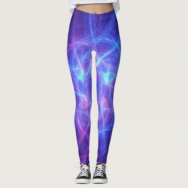 Abstraktes Wirbles Fraktal in Blau und Rosa Leggings (Vorderseite)
