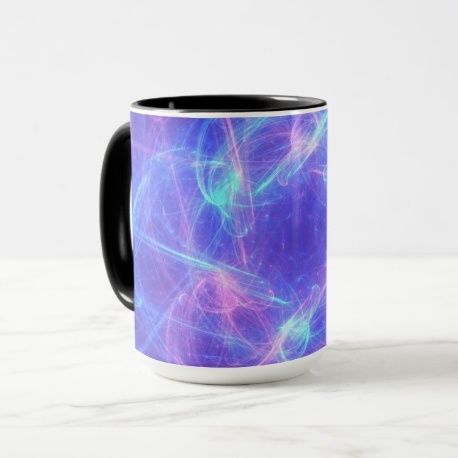 Abstraktes Wirbles Fraktal in Blau und Rosa Tasse (Vorderseite Links)