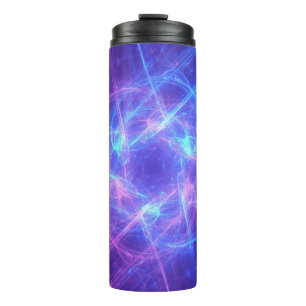 Abstraktes Wirbles Fraktal in Blau und Rosa Thermosbecher
