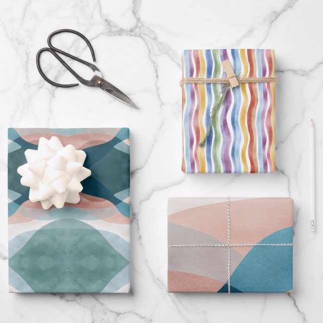 Abstraktes Wrapping Paper Flat Sheet Set 3 Geschenkpapier Set (Vorderseite)