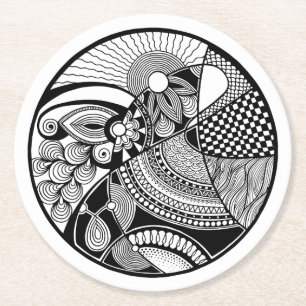 Abstraktes Zendala auf Kreis Runder Pappuntersetzer