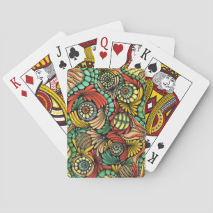 Abstraktes Zentangle Grün Orange Biomorphes Spiel Spielkarten