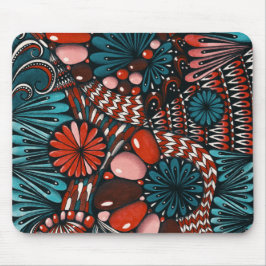 Abstraktes Zentangle Teal- und Korallenrotes Mausp Mousepad