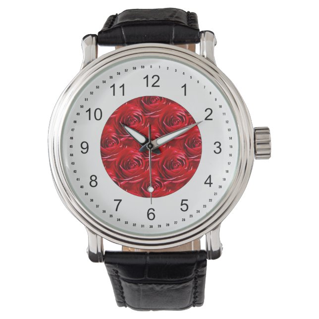 Abstraktes Zentrum der Rote Rose Wallpaper Armbanduhr (Vorderseite)