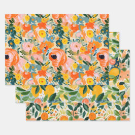 ABSTRAKTES ZITRUS- UND BLUMENDEKORATIONSPAPIER SET GESCHENKPAPIER SET