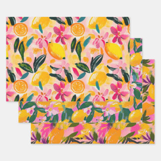 ABSTRAKTES ZITRUS- UND BLUMENDEKORATIONSPAPIER SET GESCHENKPAPIER SET