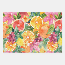 ABSTRAKTES ZITRUS- UND BLUMENDEKORATIONSPAPIER SET GESCHENKPAPIER SET