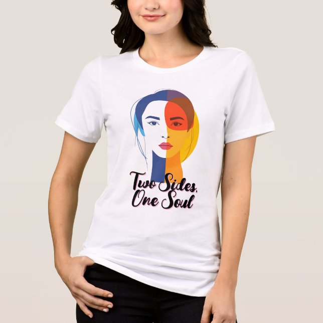 Abstraktes zweiteiliges Portrait Art Tri-Blend Shirt (Vorderseite)