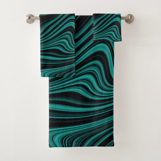 Abstraktion der schwarzen und grünen Wavy Badhandtuch Set (Insitu)