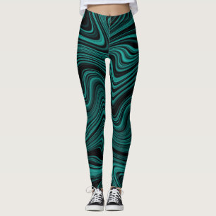 Abstraktion der schwarzen und grünen Wavy Leggings