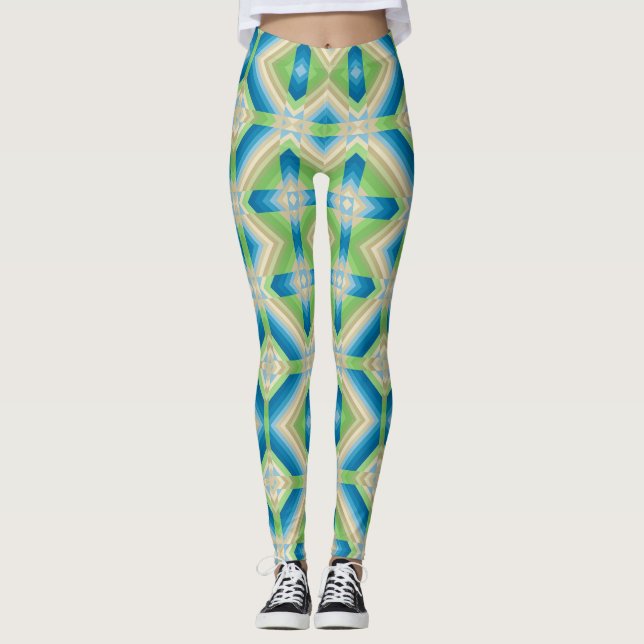 Abstraktion geometrische Formen blau-grün-weißes E Leggings (Vorderseite)