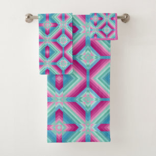 Abstraktion geometrische Formen blau pink türkis  Badhandtuch Set