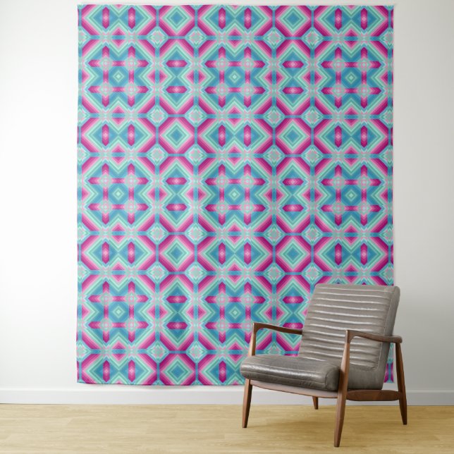 Abstraktion geometrische Formen blau pink türkis e Wandteppich (Beispiel)