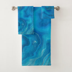 Abstraktion mit blauem und Aquamarinem Marmorboden Badhandtuch Set