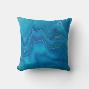 Abstraktion mit blauem und Aquamarinem Marmorboden Kissen