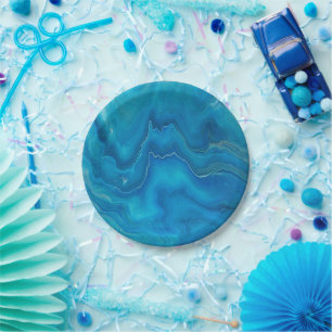 Abstraktion mit blauem und Aquamarinem Marmorboden Pappteller