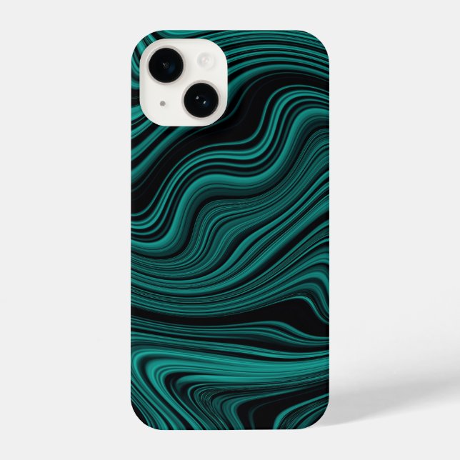 Abstraktion von Black & Emerald Wavy iPhone 14 Hülle (Rückseite)