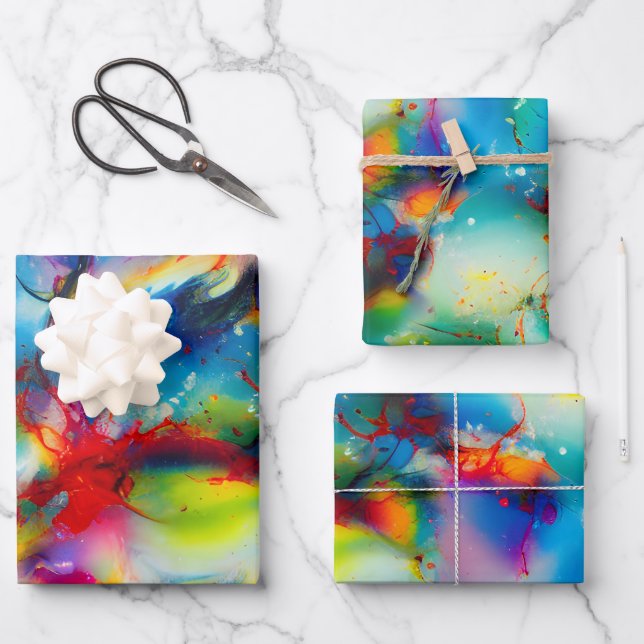 Abstraktion von Blaugelb-grüner Wasserfarbe Geschenkpapier Set (Vorderseite)